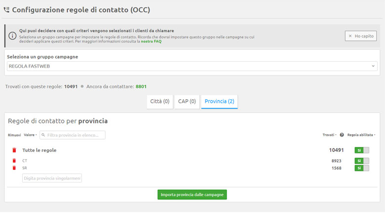 Gestisci le liste call center con le Regole di Contatto (OCC)