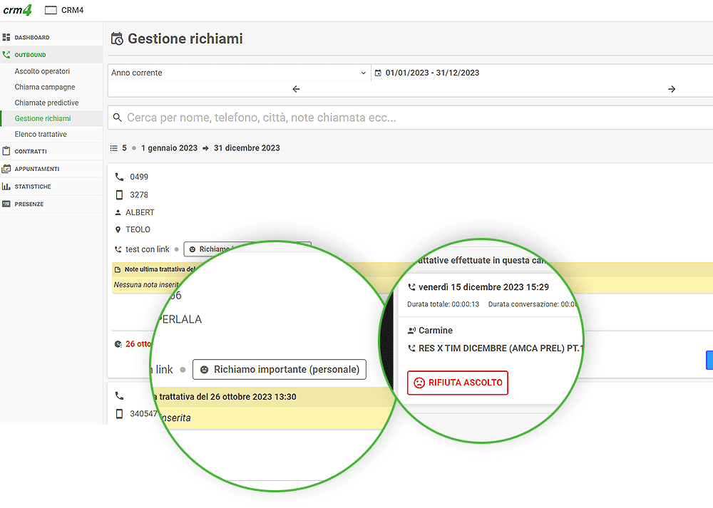 gestione richiami crm4